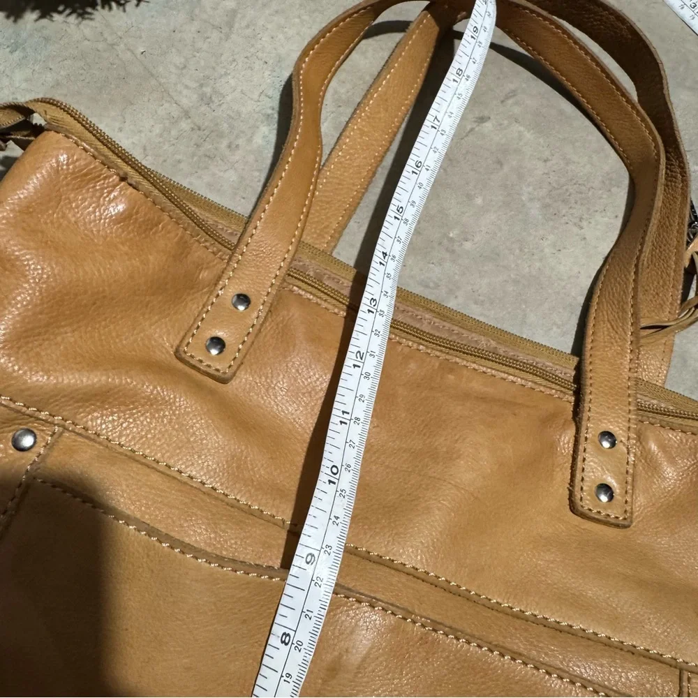 Fossil Tan Leather Shoulder Tote Bag‎ Purse Boho Hippie Western Southwest Fall